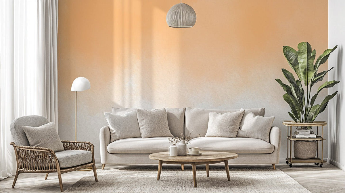 Warm beige and gold watercolor wall mural backdrop.