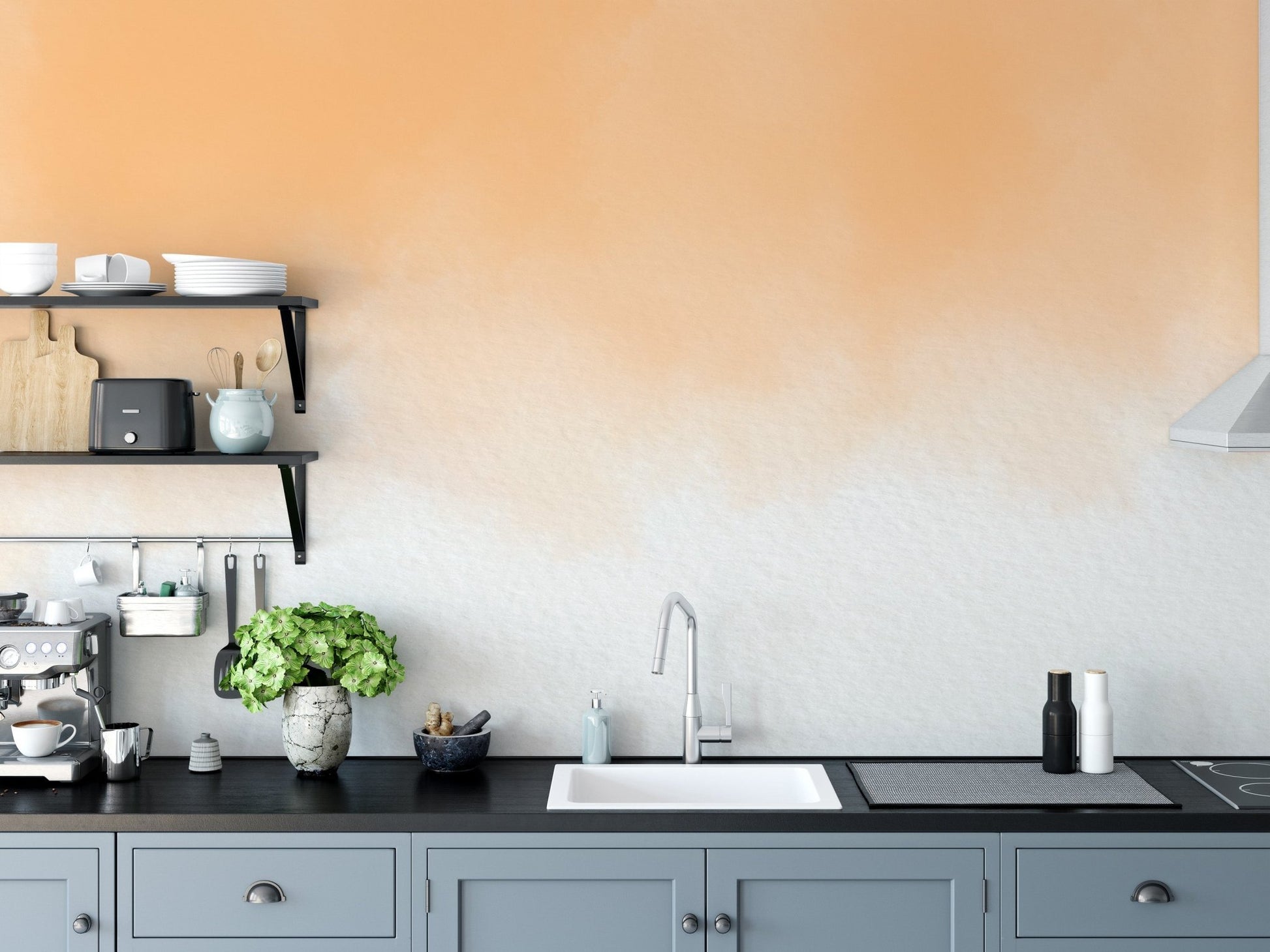 Artistic golden wash wall mural with minimalist style.
