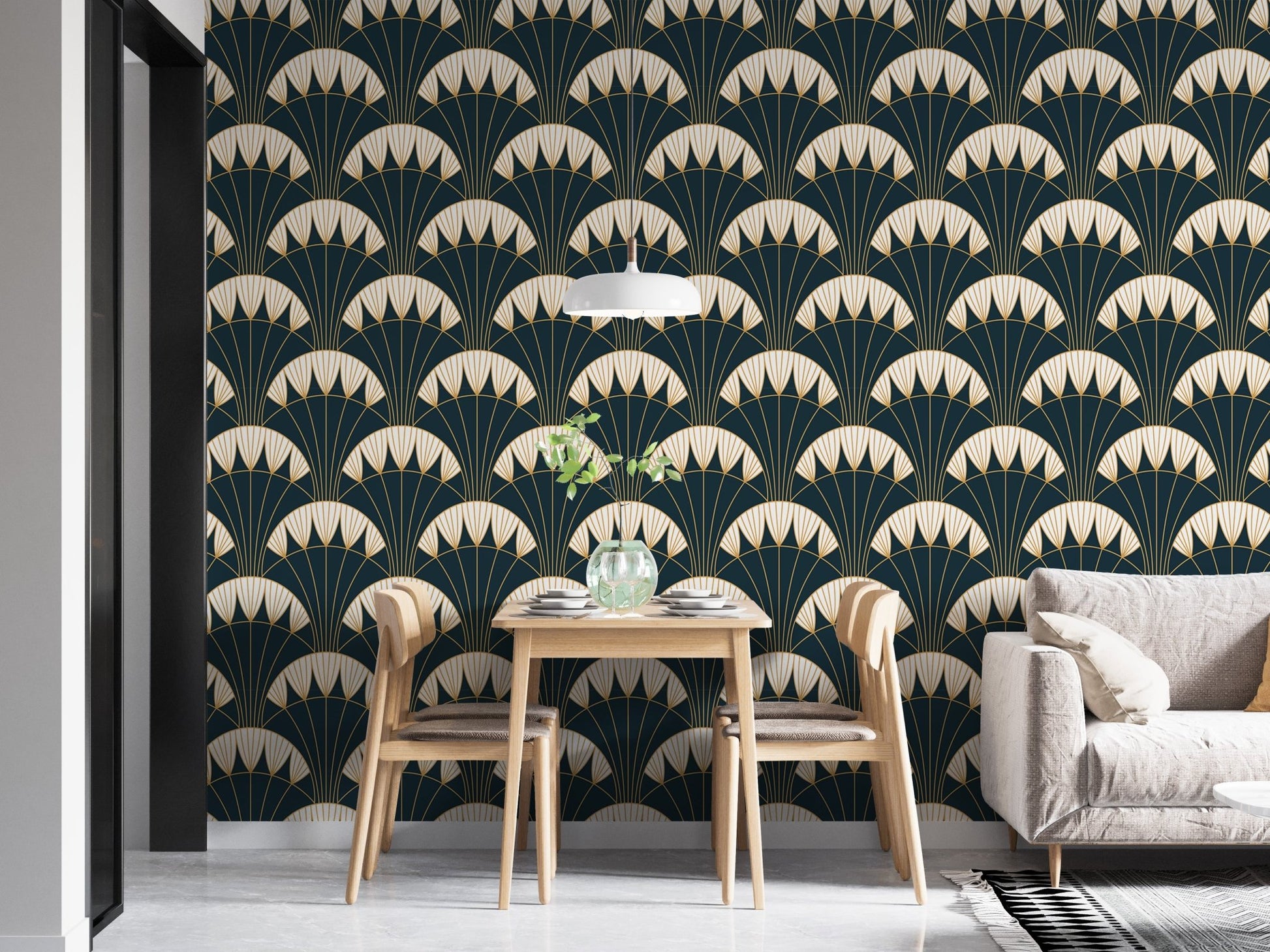 Mid-century modern style Art Deco wallpaper for a contemporary dining area