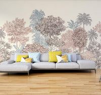 Golden Palm Forest Wall Mural with blue foliage for modern living spaces.