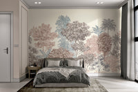 Vintage style botanical tree wall mural for master bedroom.