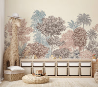 Traditional style woodland wall mural suitable for residential kids room.
