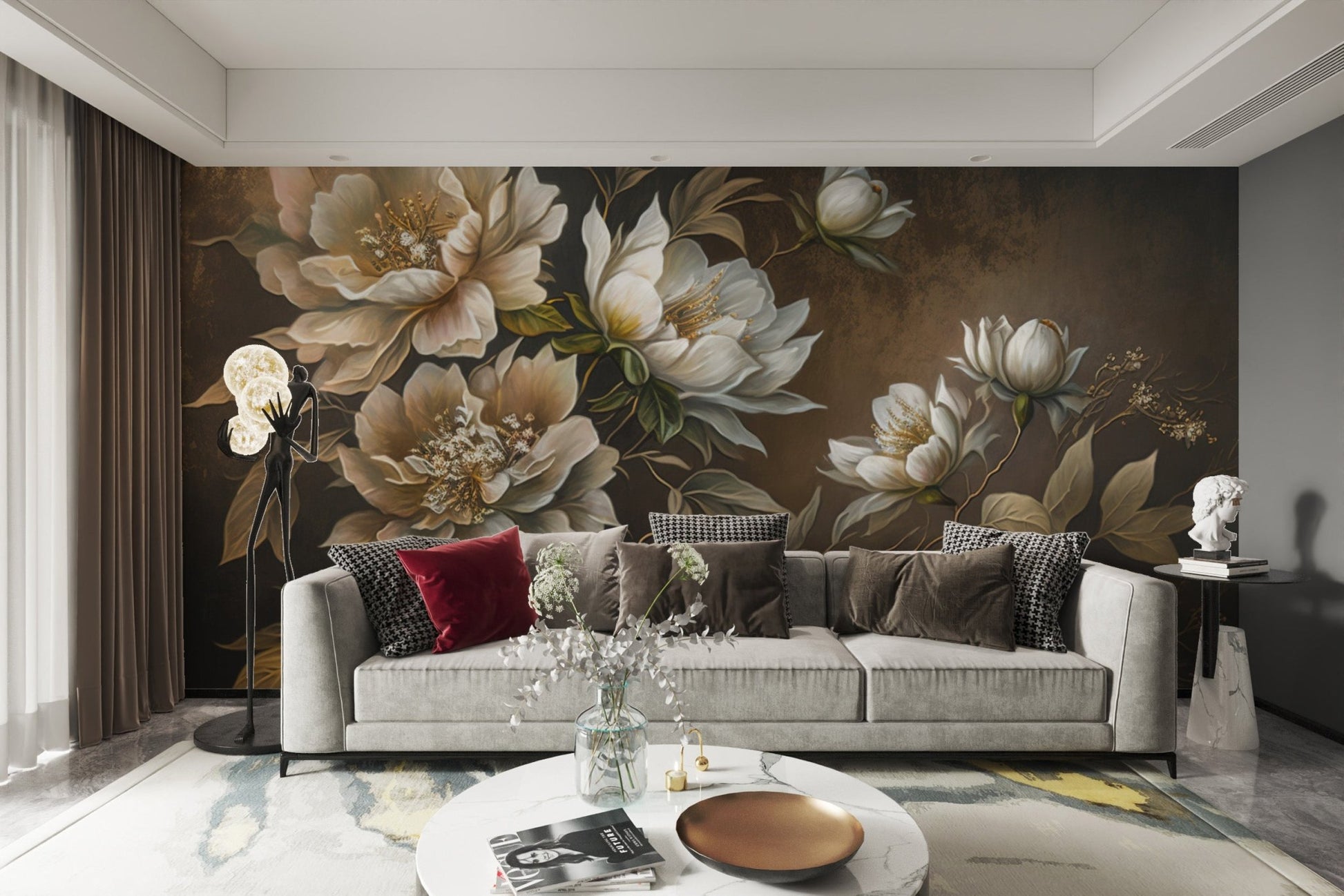 Golden Peony Floral Wallpaper - Wallanza