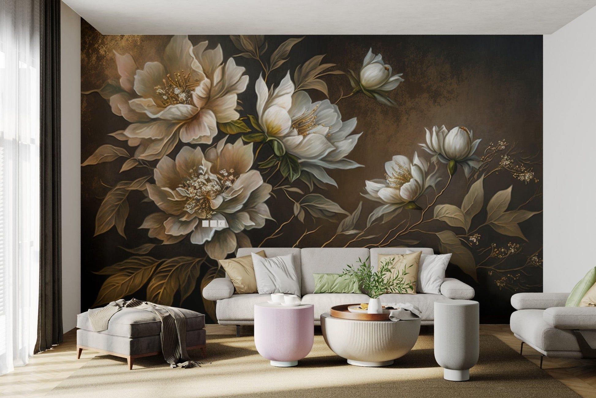 Golden Peony Floral Wallpaper - Wallanza