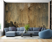 Luxurious golden pixel mural for stylish living room decor.
