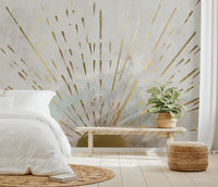 Golden sun rising wall mural for a sophisticated bedroom interior.