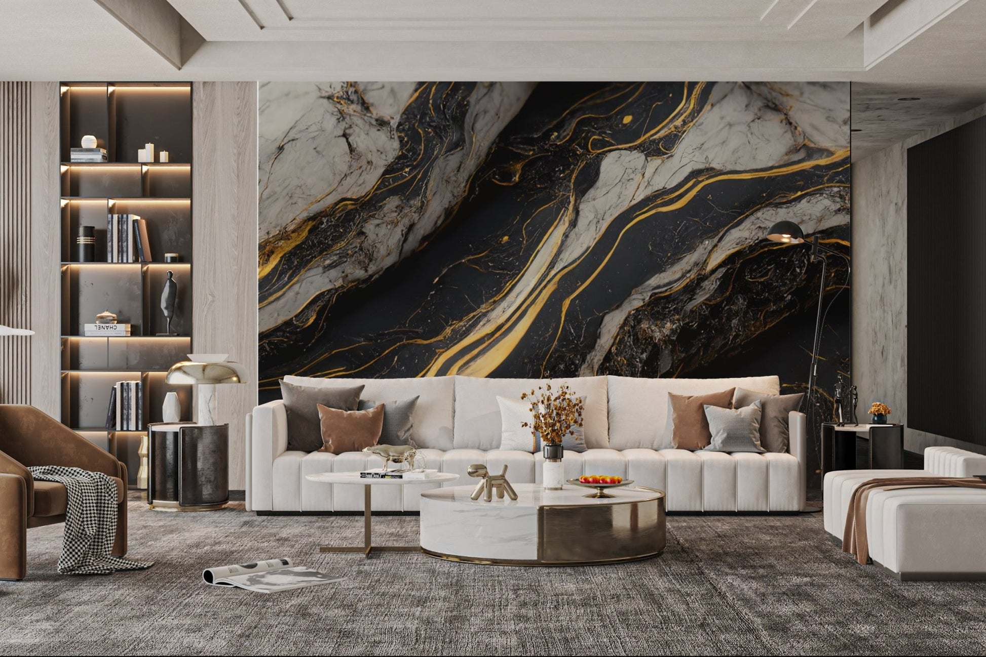 Golden Veined Marble Wall Mural - Wallanza
