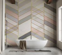 Minimalist washroom featuring Golden Veins of Marble Geometry wall mural.