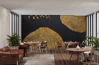 Golden butterfly mural with textured wood grain detail for dining room.