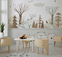 Gouache Winter Forest Peach Wall Mural - Wallanza