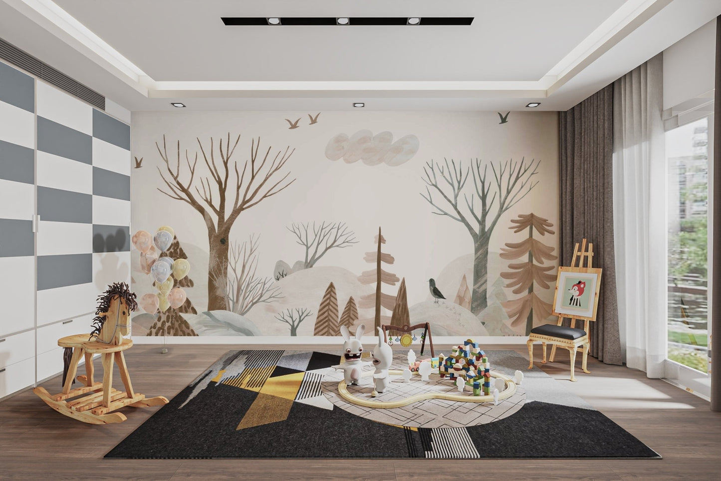 Gouache Winter Forest Peach Wall Mural - Wallanza