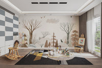 Gouache Winter Forest Peach Wall Mural - Wallanza