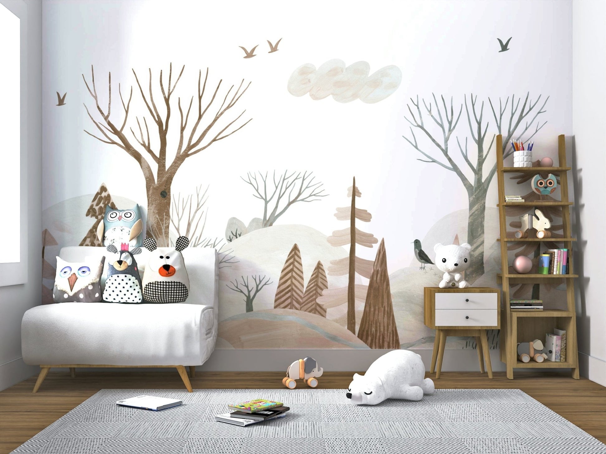 Gouache Winter Forest Peach Wall Mural - Wallanza