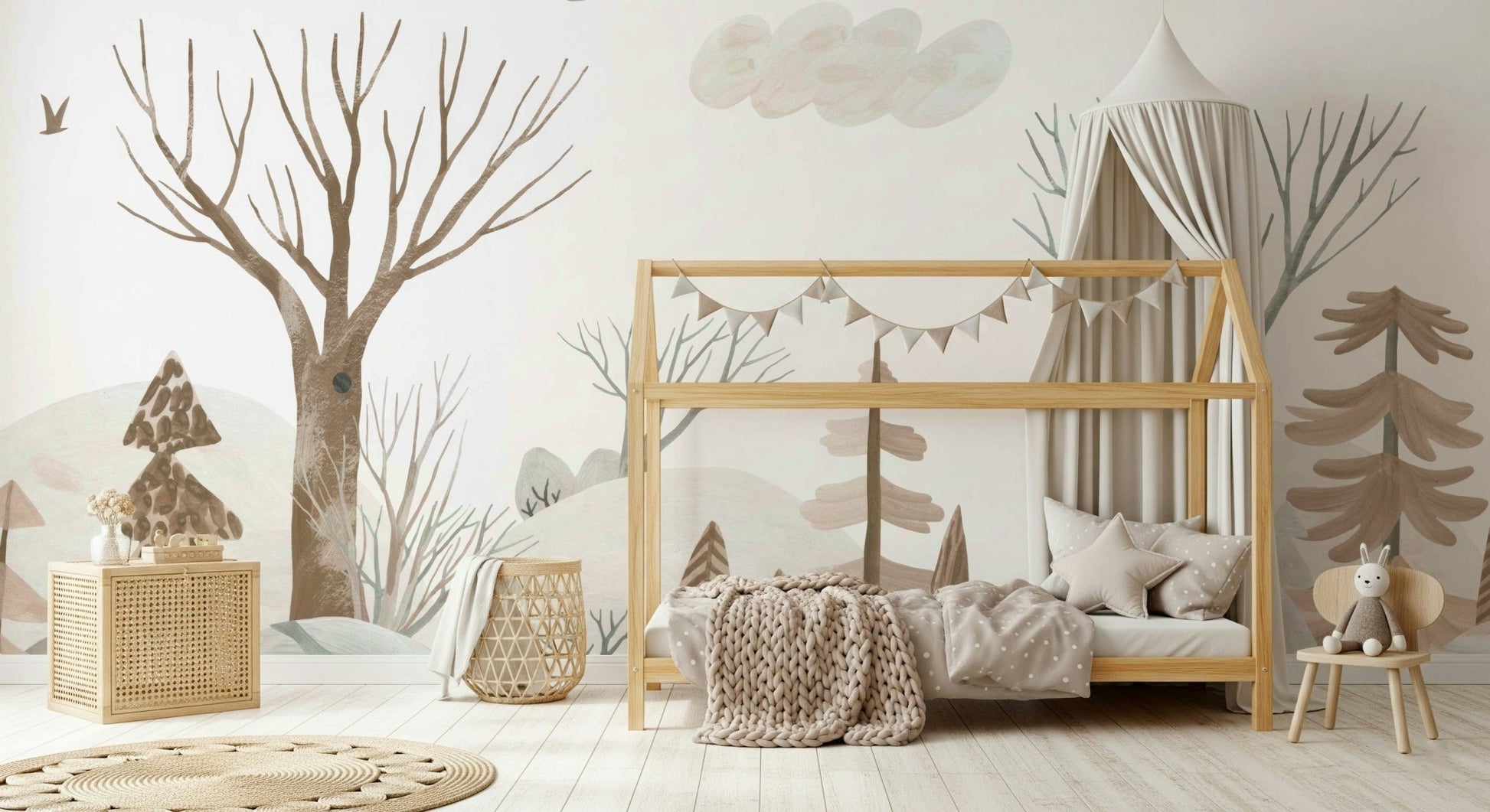 Gouache Winter Forest Peach Wall Mural - Wallanza