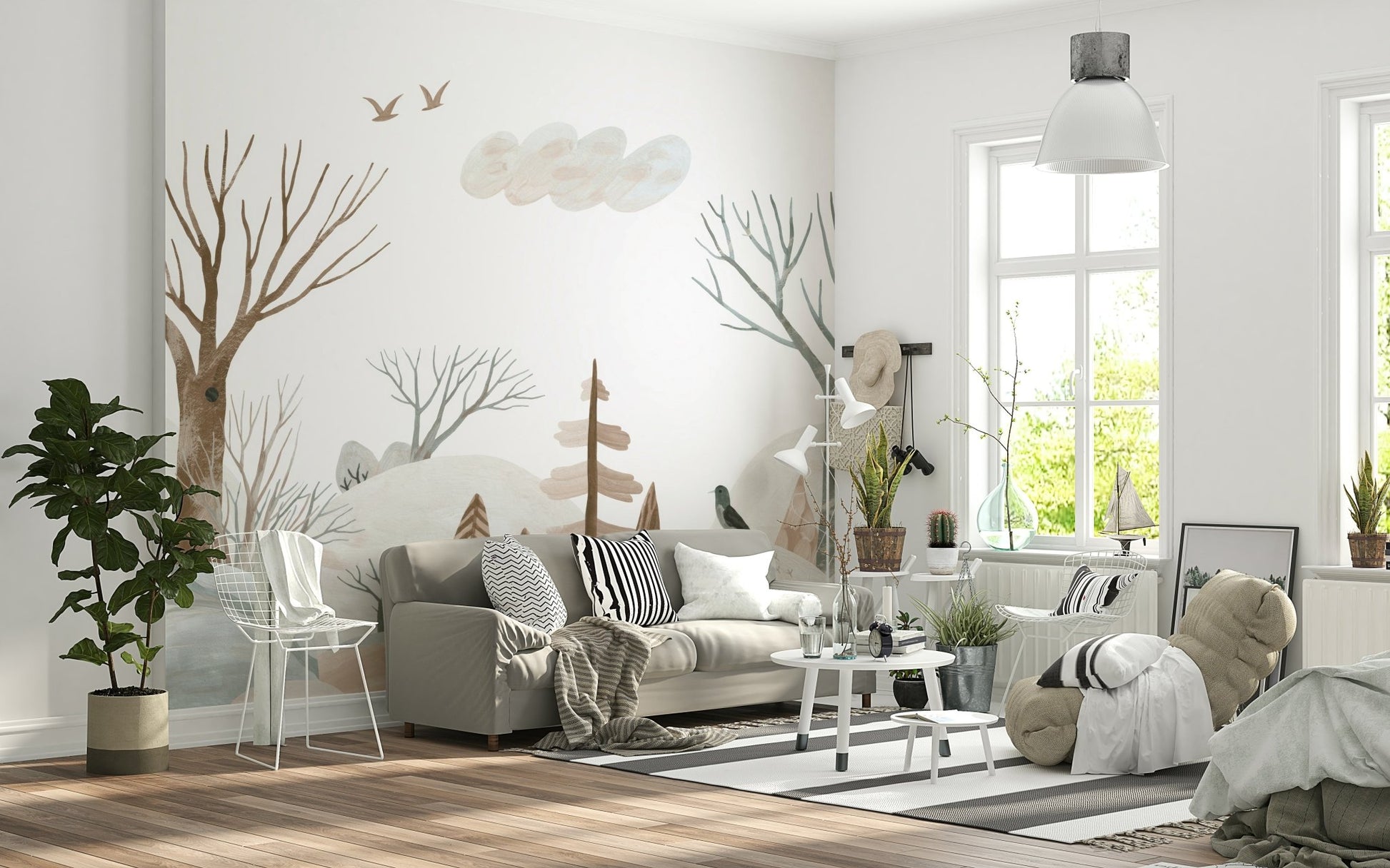 Gouache Winter Forest Peach Wall Mural - Wallanza