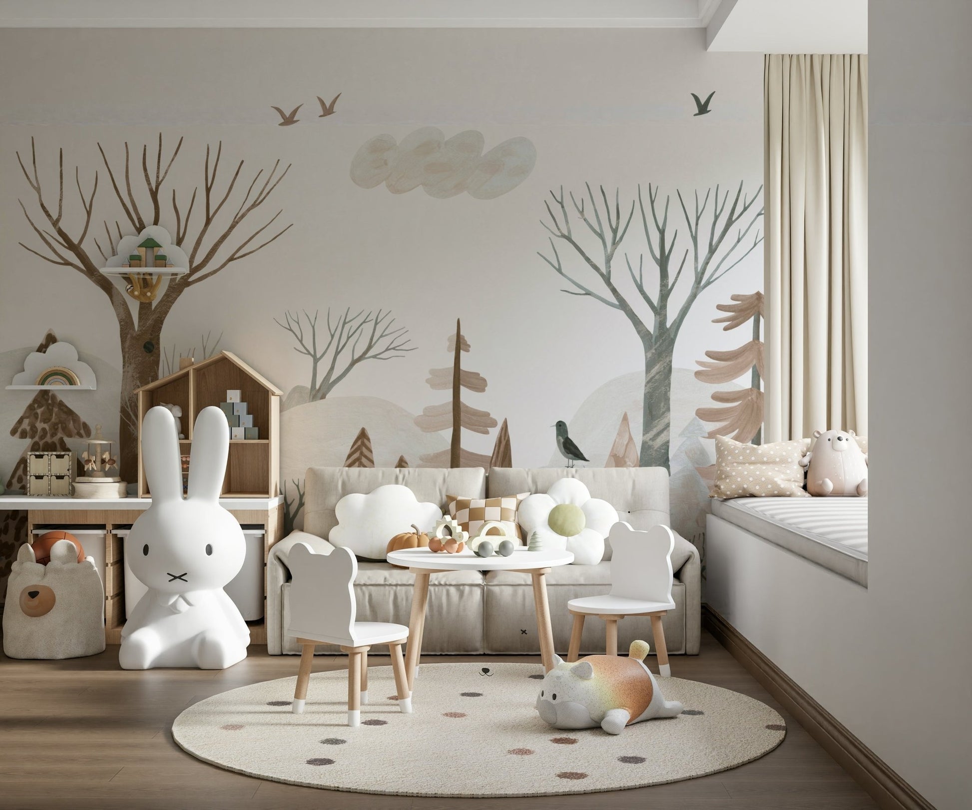 Gouache Winter Forest Peach Wall Mural - Wallanza