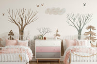 Gouache Winter Forest Peach Wall Mural - Wallanza