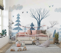 Gouache Winter Forest Wall Mural - Wallanza