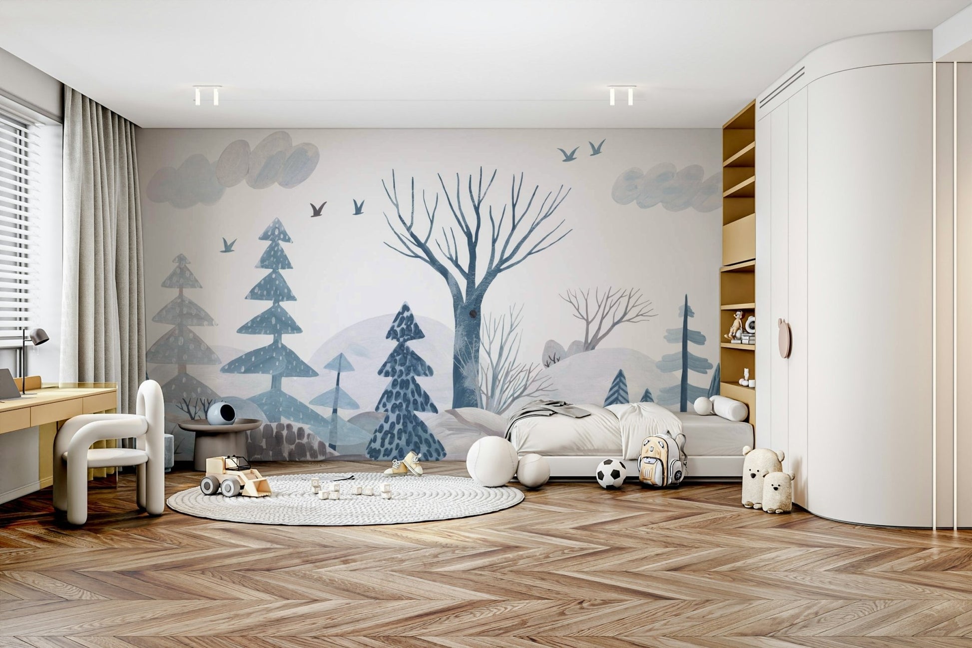 Gouache Winter Forest Wall Mural - Wallanza
