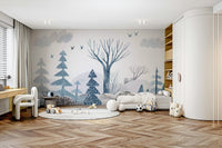 Gouache Winter Forest Wall Mural - Wallanza