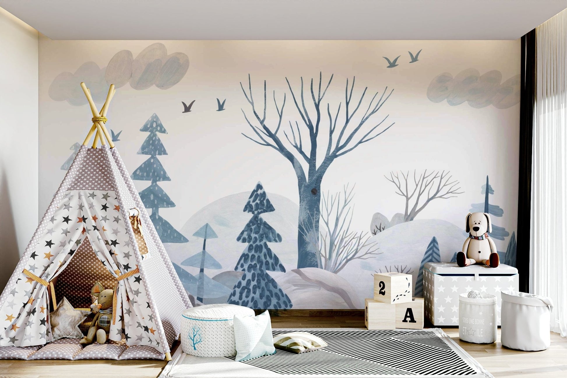 Gouache Winter Forest Wall Mural - Wallanza