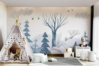 Gouache Winter Forest Wall Mural - Wallanza