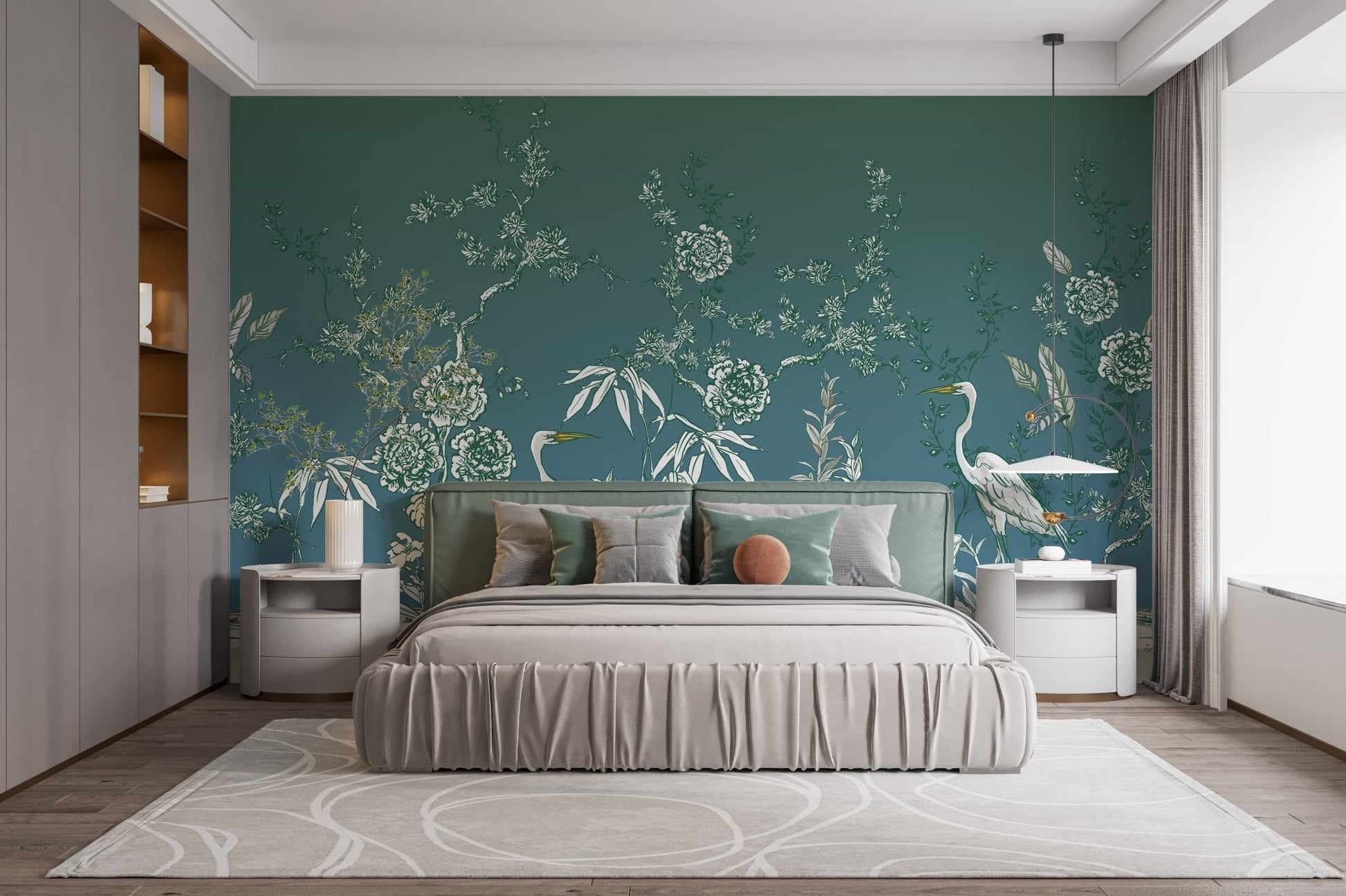 Graceful cranes in a peaceful garden mural wallpaper
