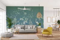 Wallpaper mural of cranes in vintage garden style
