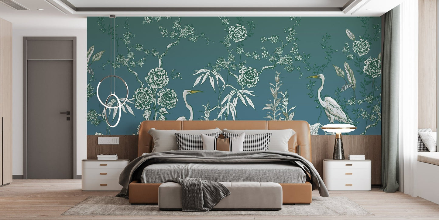Vintage nature crane wallpaper mural for walls
