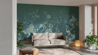 Crane birds in serene vintage garden mural design
