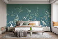 Wallpaper mural with vintage garden crane birds



