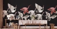 Flying cranes create elegance in mural art
