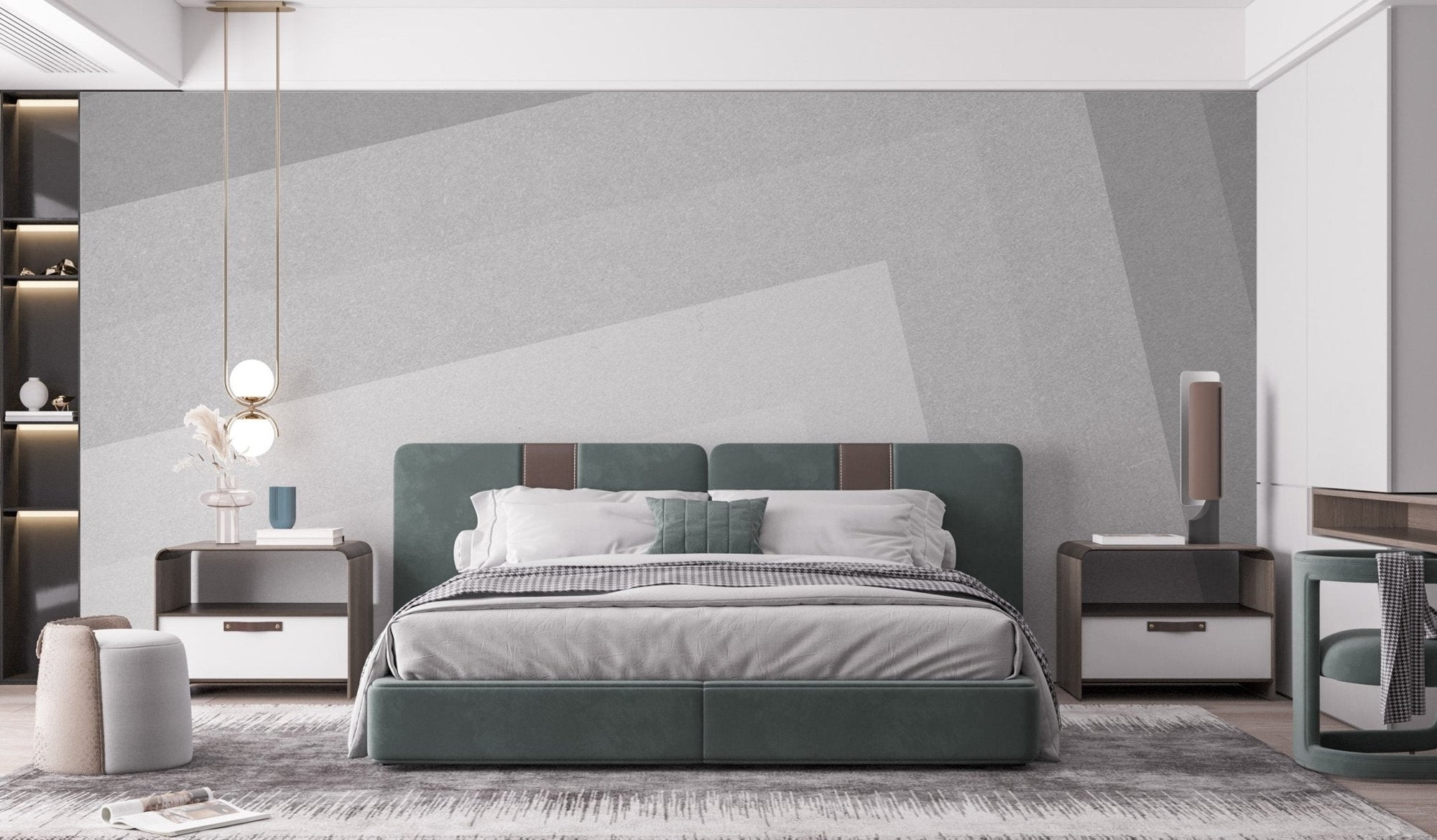Gradient elegance interior wall mural gray layered wallpaper design.