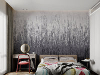 Abstract wall mural featuring fine vertical lines in kid bedroom.