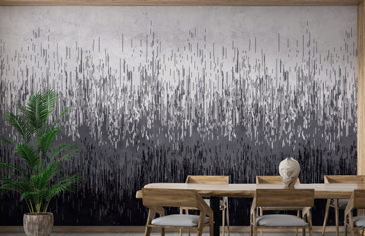 Vertical gradient wall mural with minimalist lines in dining room.