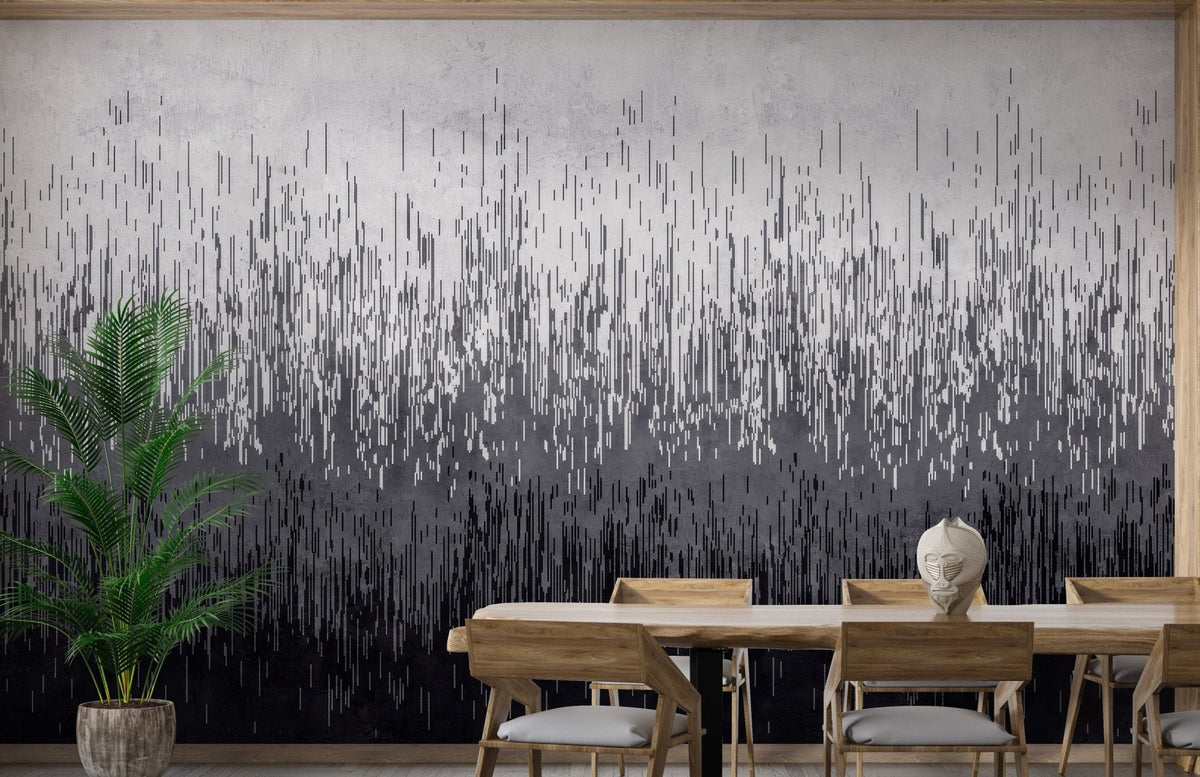 Vertical gradient wall mural with minimalist lines in dining room.