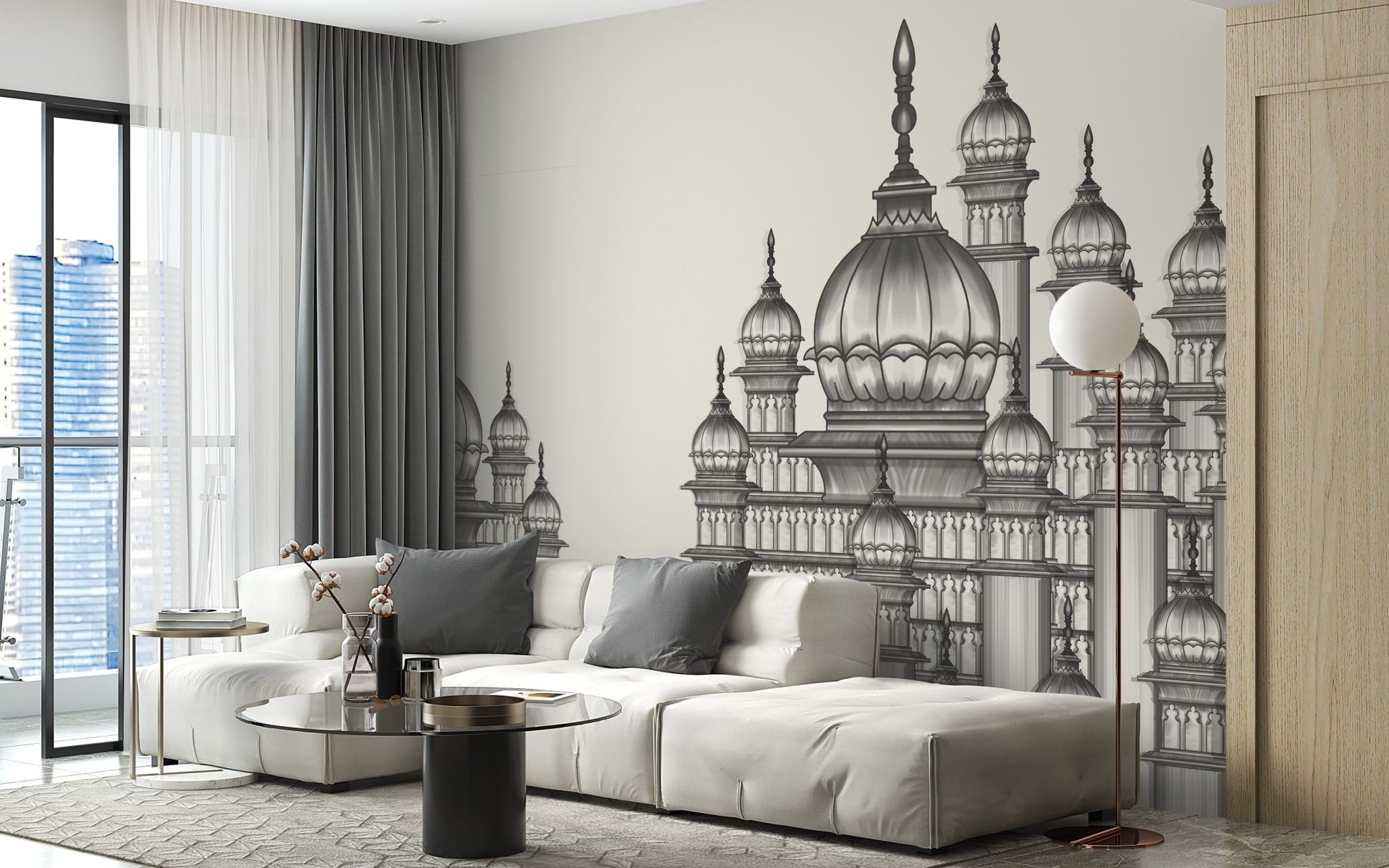 Majestic Mughal-inspired mural showcasing timeless grandeur.
