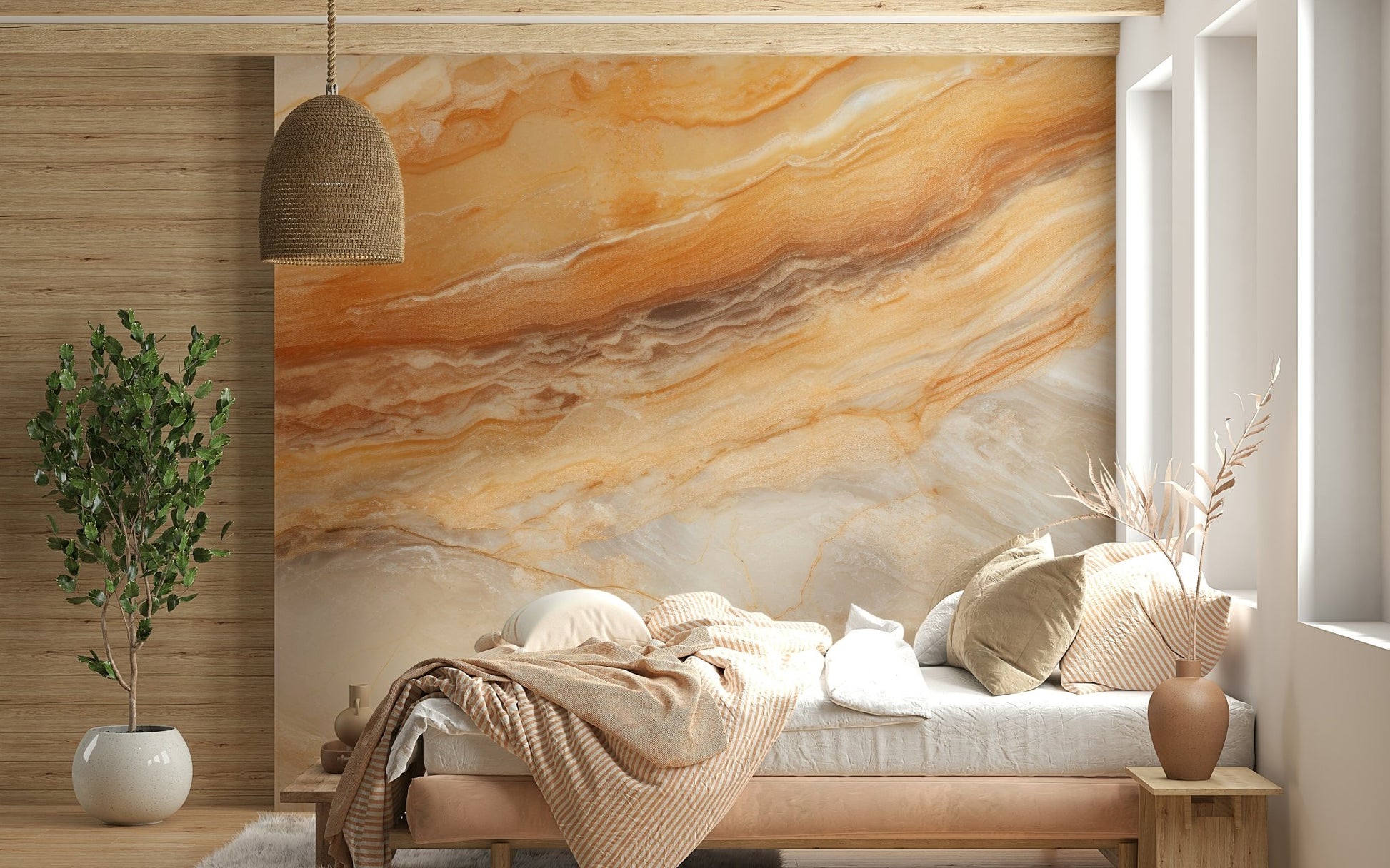 Earthy mural on feature wall