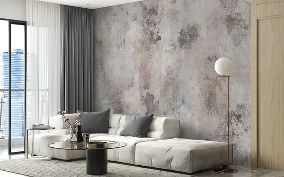 Brutalist style gray concrete wall mural for a sophisticated hallway.