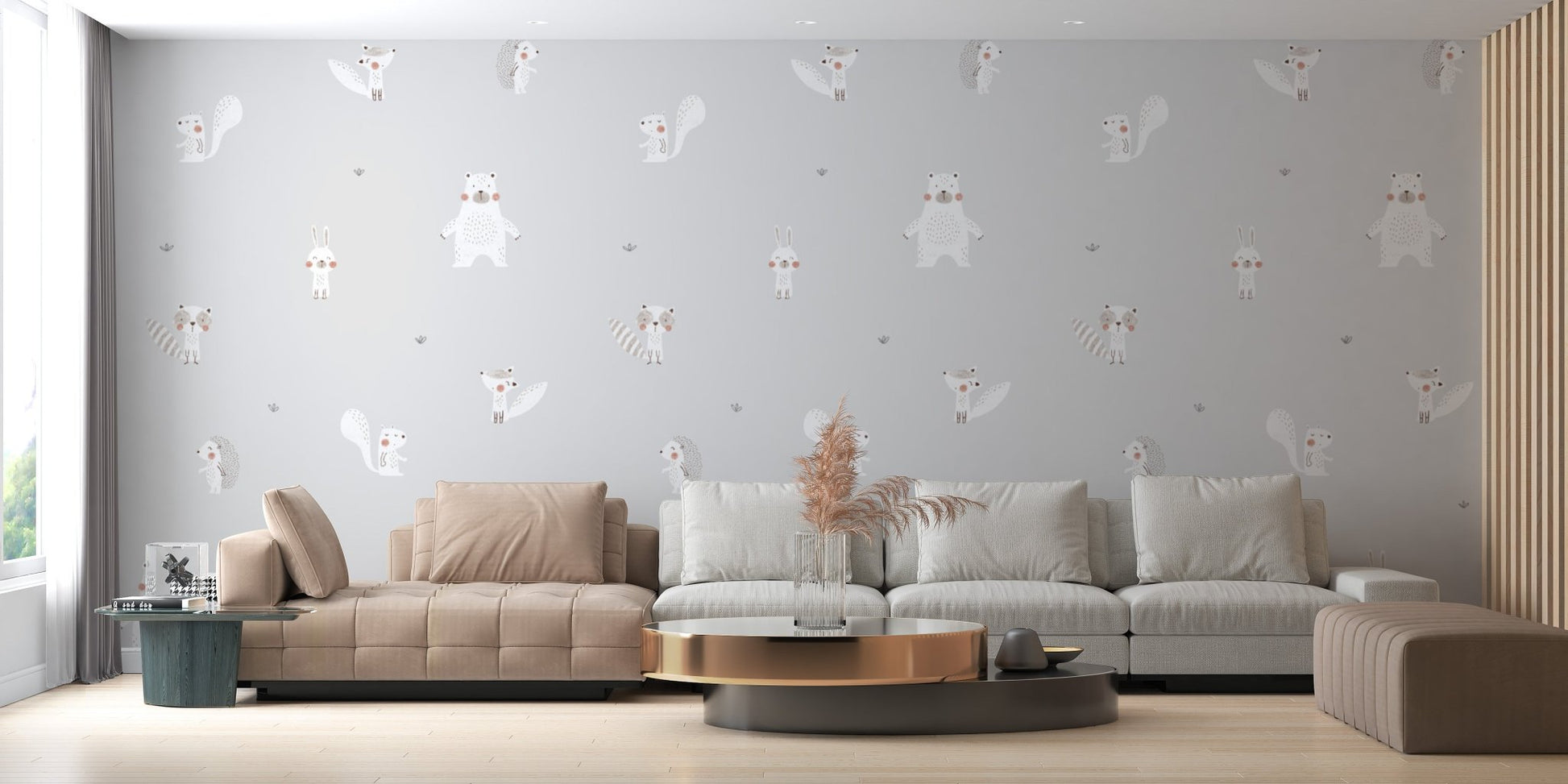 Gray Forest Animals Pattern Wallpaper - Wallanza
