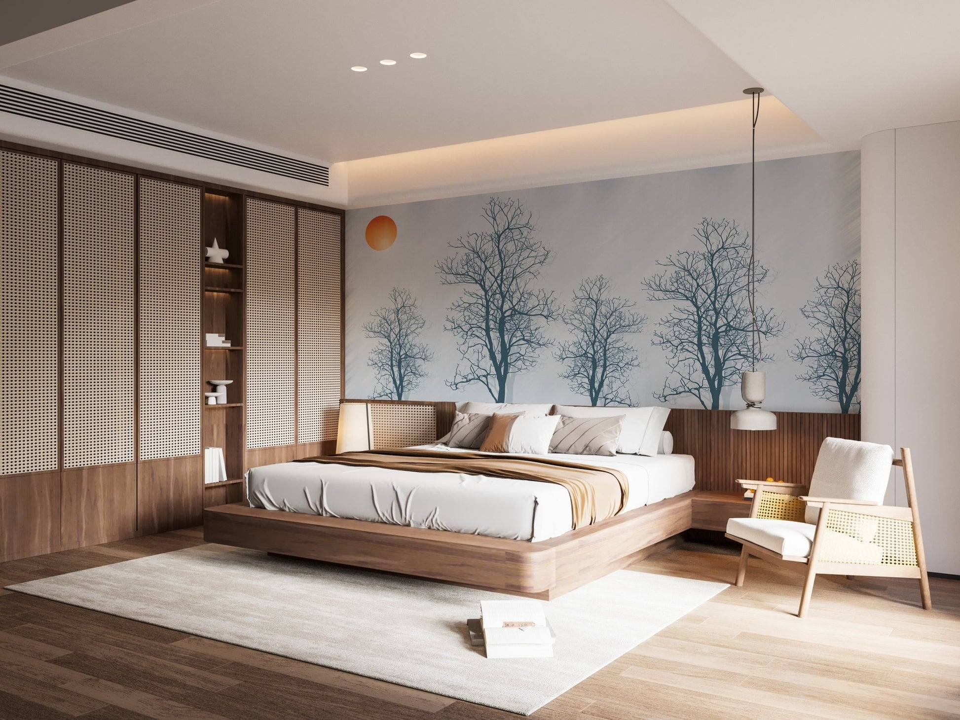 Gray Forest Crimson Sun Wallpaper Mural - Wallanza