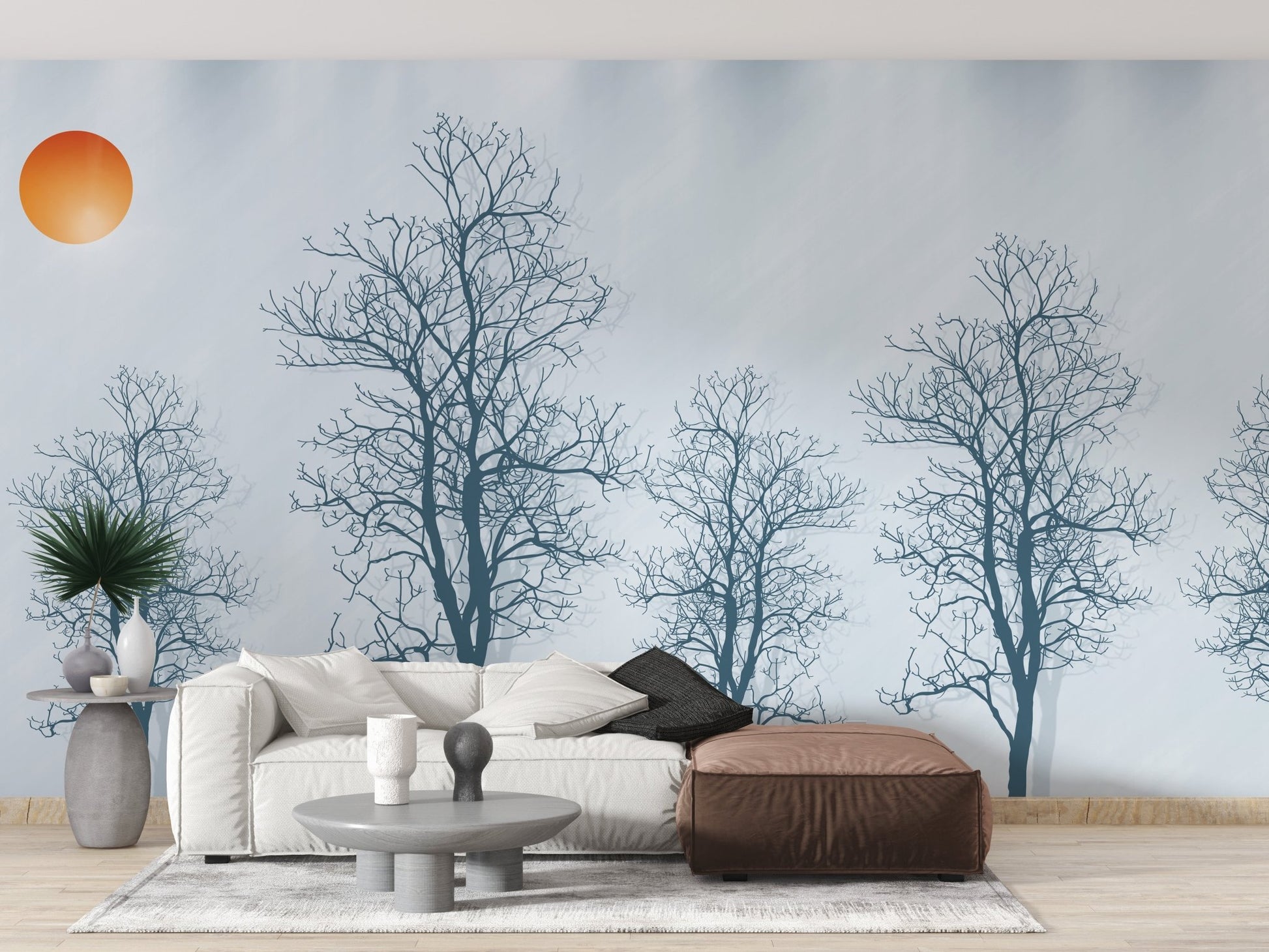 Gray Forest Crimson Sun Wallpaper Mural - Wallanza