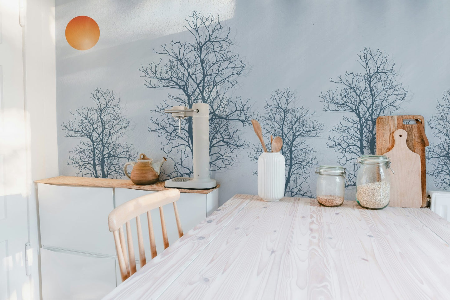Gray Forest Crimson Sun Wallpaper Mural - Wallanza