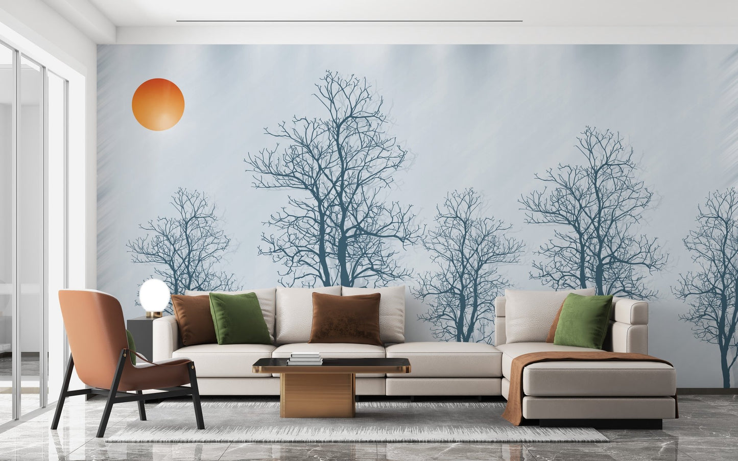 Gray Forest Crimson Sun Wallpaper Mural - Wallanza