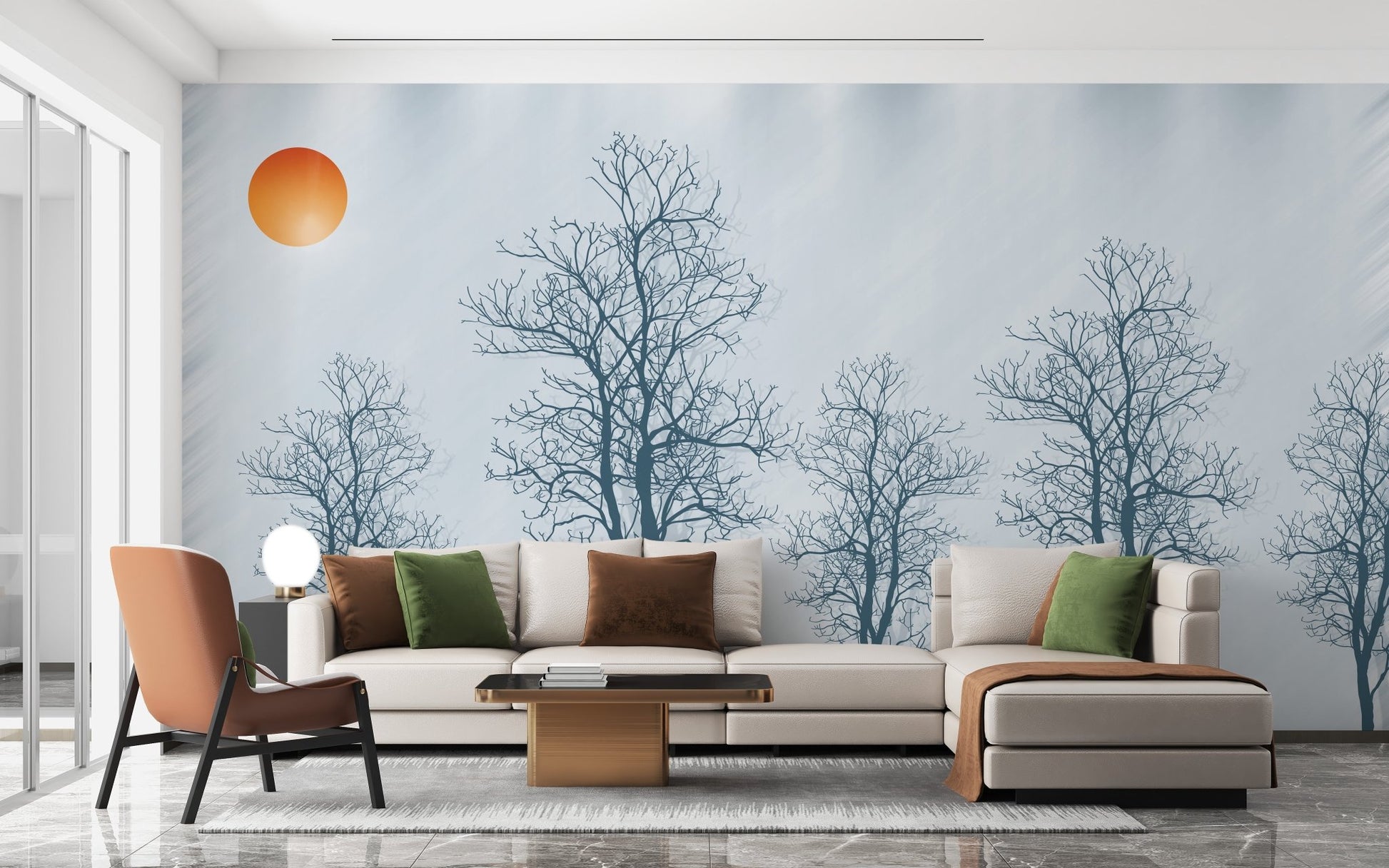 Gray Forest Crimson Sun Wallpaper Mural - Wallanza
