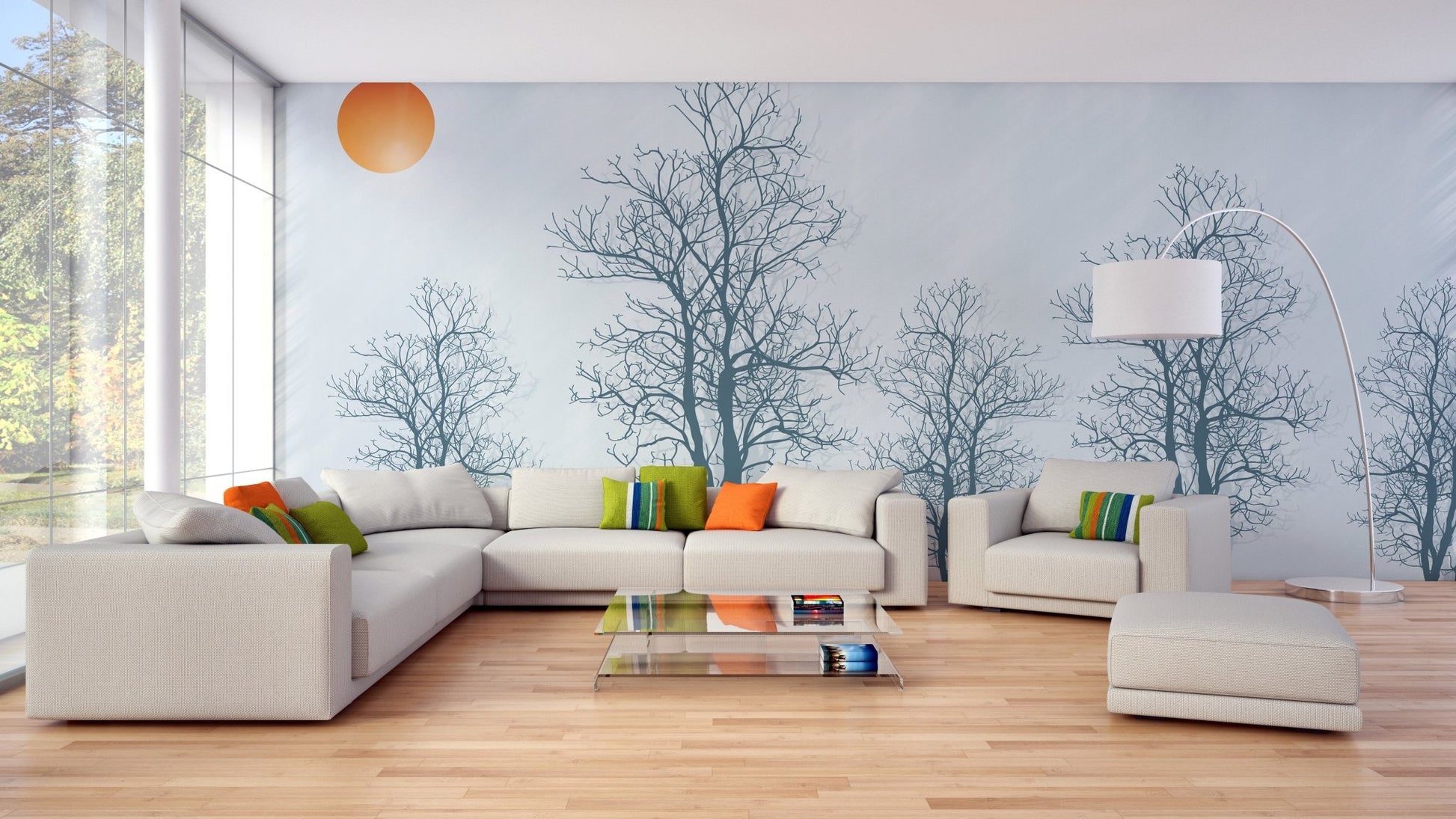 Gray Forest Crimson Sun Wallpaper Mural - Wallanza