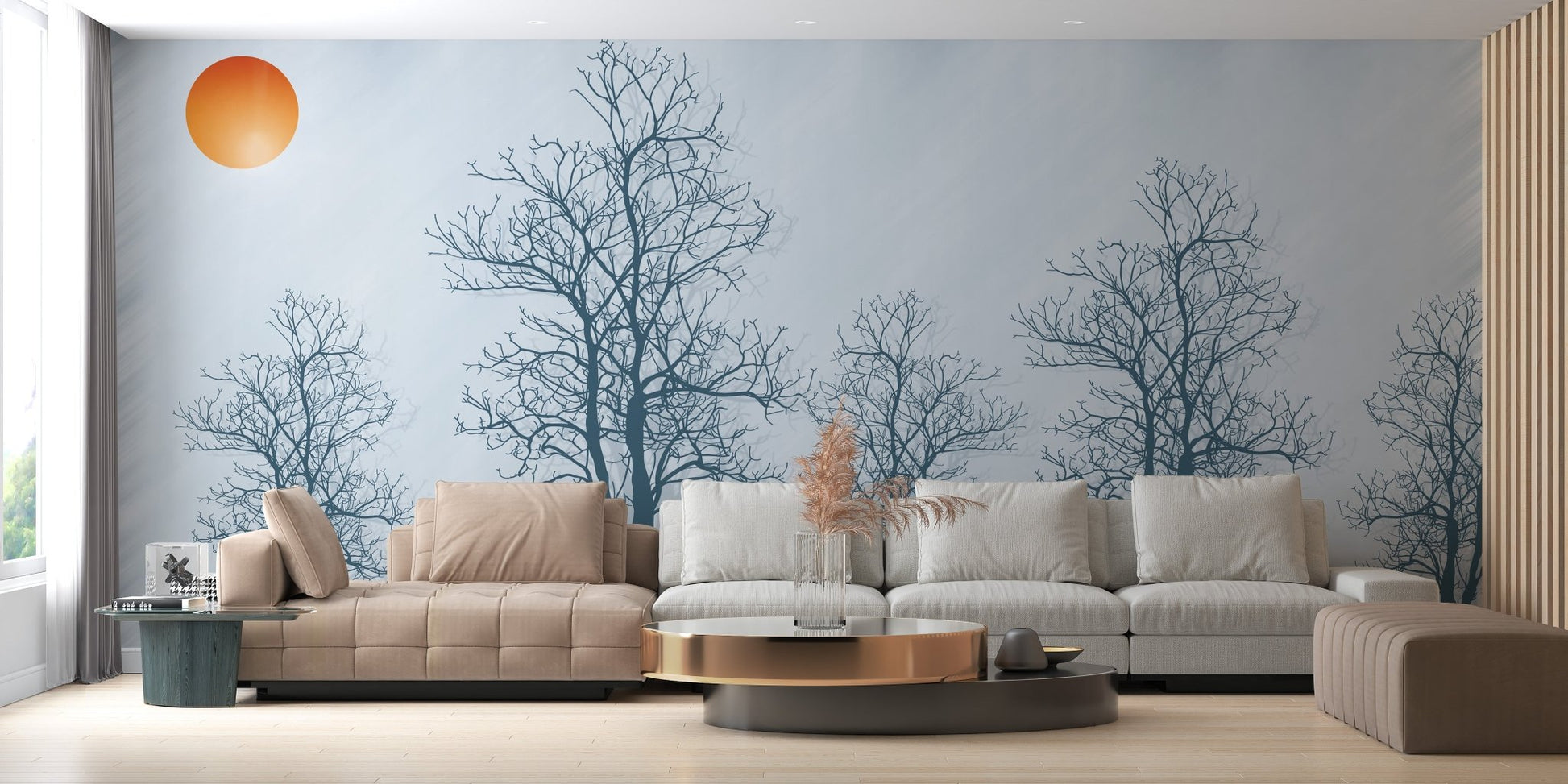 Gray Forest Crimson Sun Wallpaper Mural - Wallanza