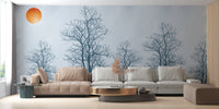 Gray Forest Crimson Sun Wallpaper Mural - Wallanza