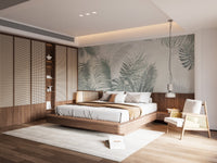 Gray Large Tropical Palm Leaves Mural on a master bedroom feature wall.