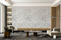 Jungle theme wall mural in grayscale for office corridors.